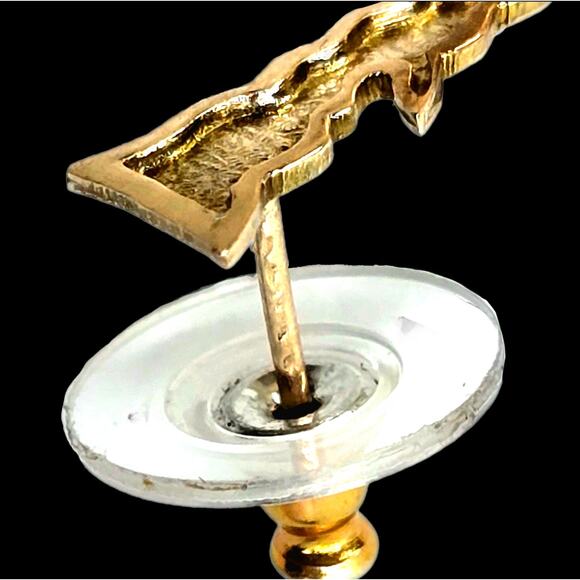 Vintage 9k Yellow Gold Over Silver Dangle Stud Whale Fin Post Sterling Earrings - Picture 3 of 10